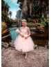 Pink Lace Tulle Beaded V Back Flower Girl Dress